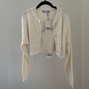 Women’s Zara distress garment cardigan and cropped tank set
